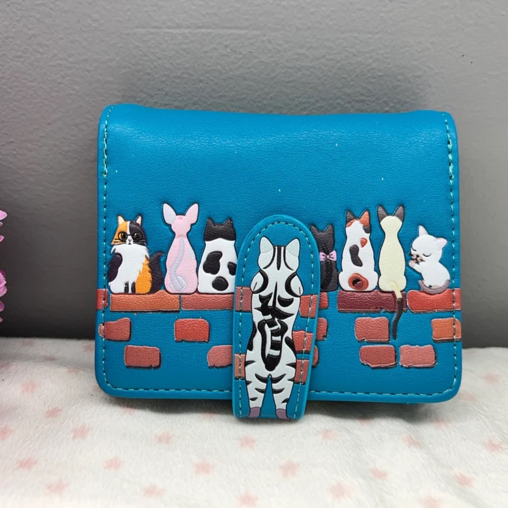 Woman’s Wallet Small : Cats in a Row Teal